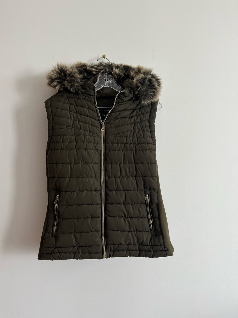 Snobbish Vest in Olive with Faux Fur Hood